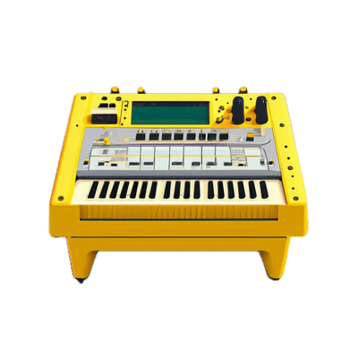 a yellow electronic keyboard sitting on top of a table