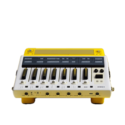 a close up of a yellow and black keyboard