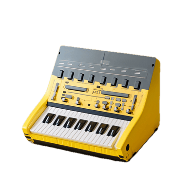 a yellow and black musical instrument with keys