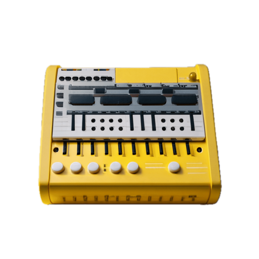 a yellow electronic device with buttons and knobs