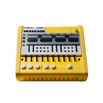 a yellow electronic device with buttons and knobs