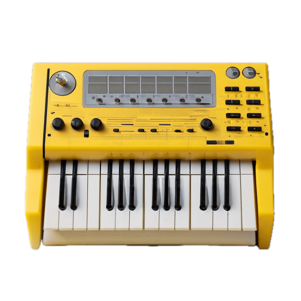 a yellow electronic keyboard with many keys