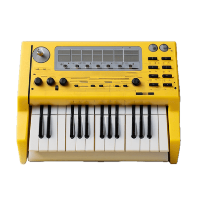 a yellow electronic keyboard with many keys