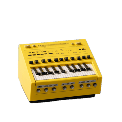 a yellow electronic keyboard sitting on top of a table