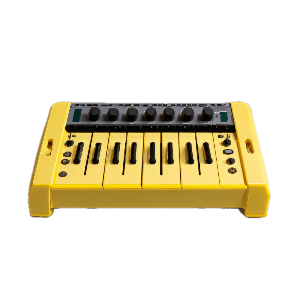 a yellow musical keyboard with black keys