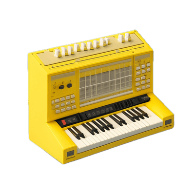 a yellow electronic device with a keyboard on it