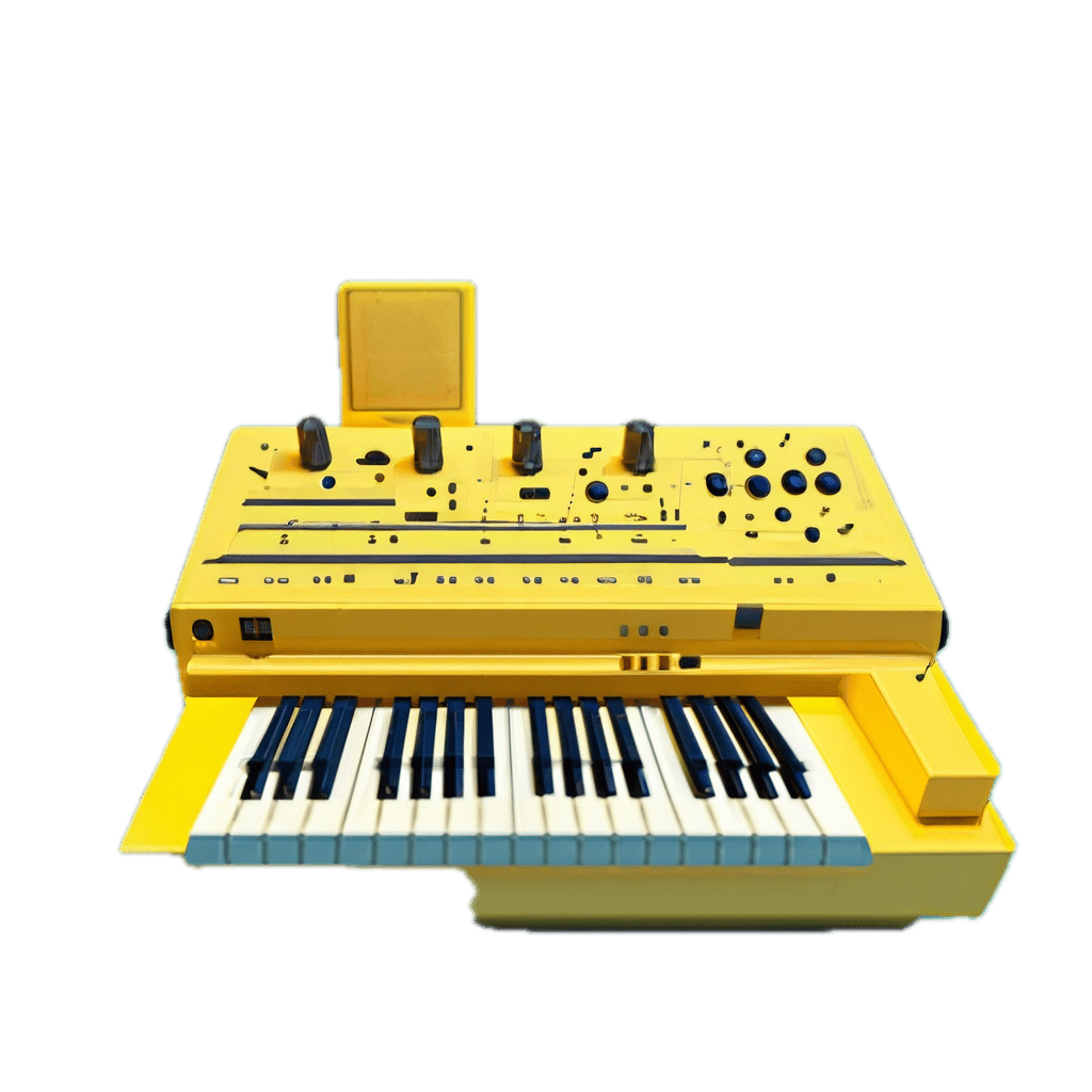 a yellow electronic keyboard sitting on top of a table