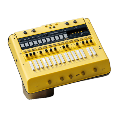 a yellow and black electronic device on a black background