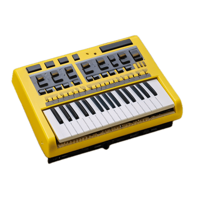 a yellow and black keyboard sitting on top of a table