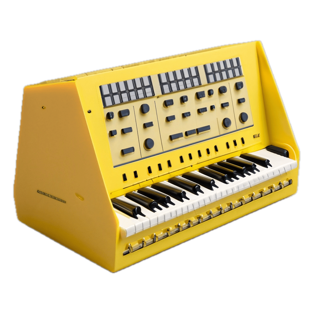 a yellow electronic keyboard sitting on top of a table