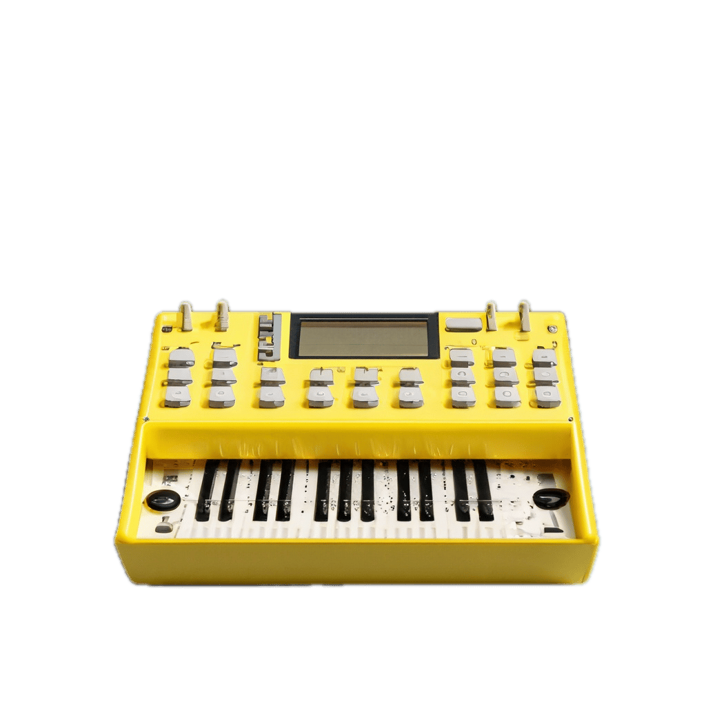 a yellow musical instrument with a digital display