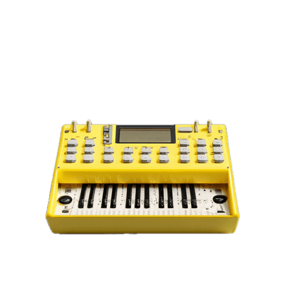 a yellow musical instrument with a digital display