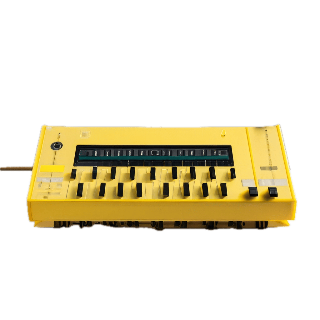 a yellow and black electronic device on a black background