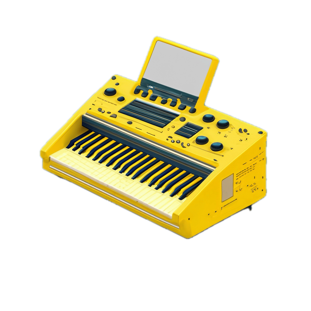 a yellow electronic device sitting on top of a black background