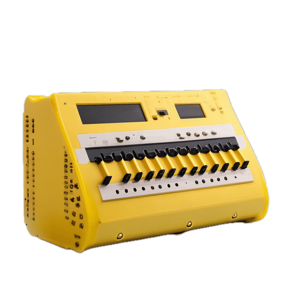 a yellow and black electronic device on a black background