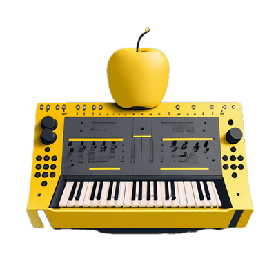 a yellow keyboard with an apple on top of it