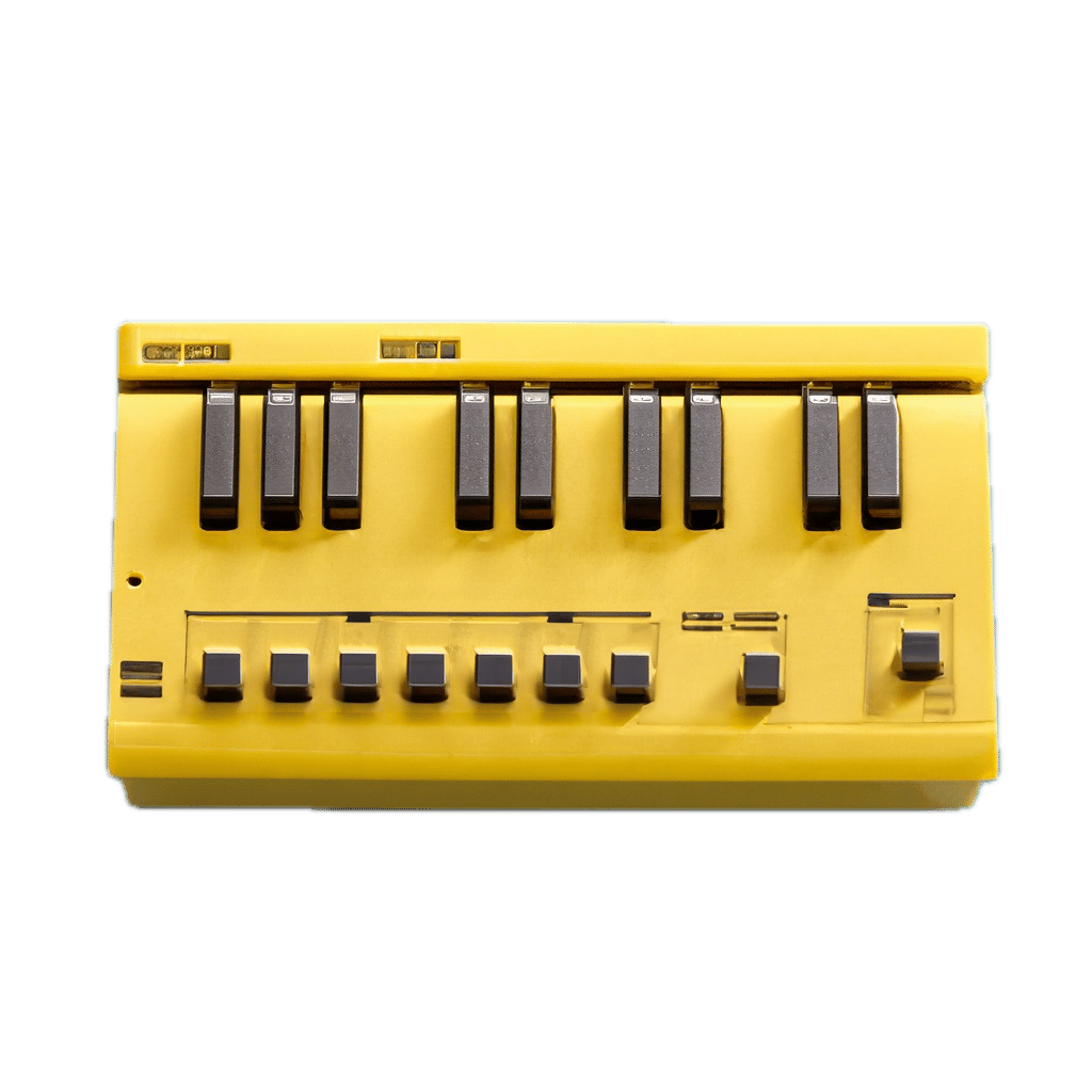 a close up of a yellow and black control panel