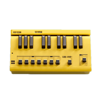 a close up of a yellow and black control panel