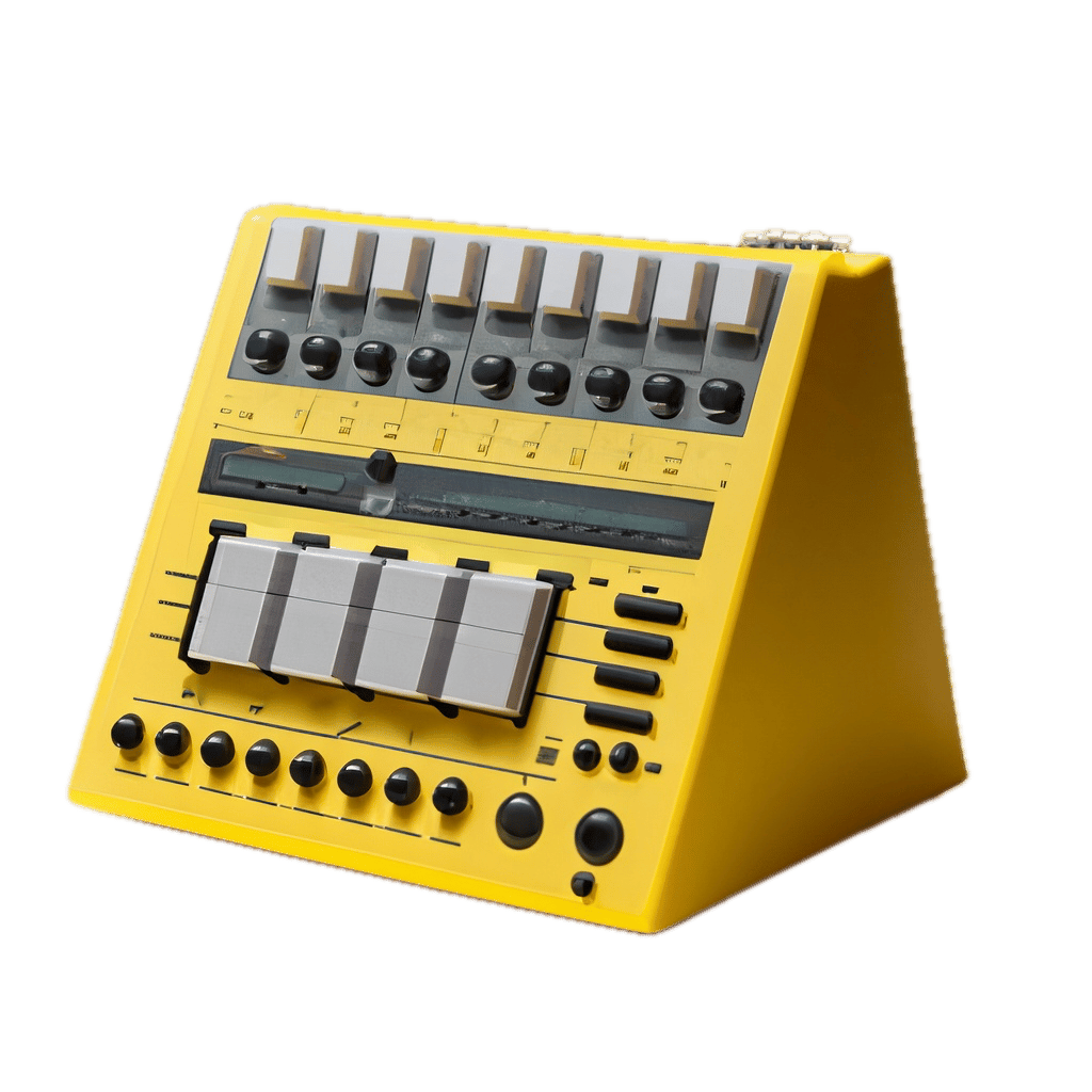 a yellow electronic device sitting on top of a table