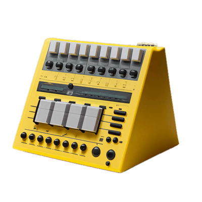 a yellow electronic device sitting on top of a table