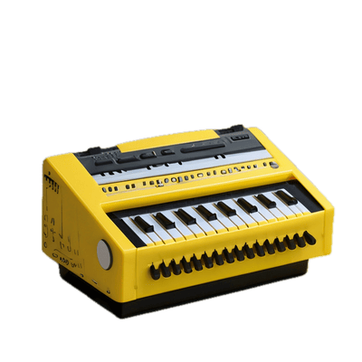 a yellow and black musical instrument on a black background