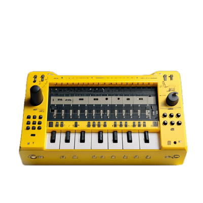 a yellow electronic keyboard sitting on top of a table
