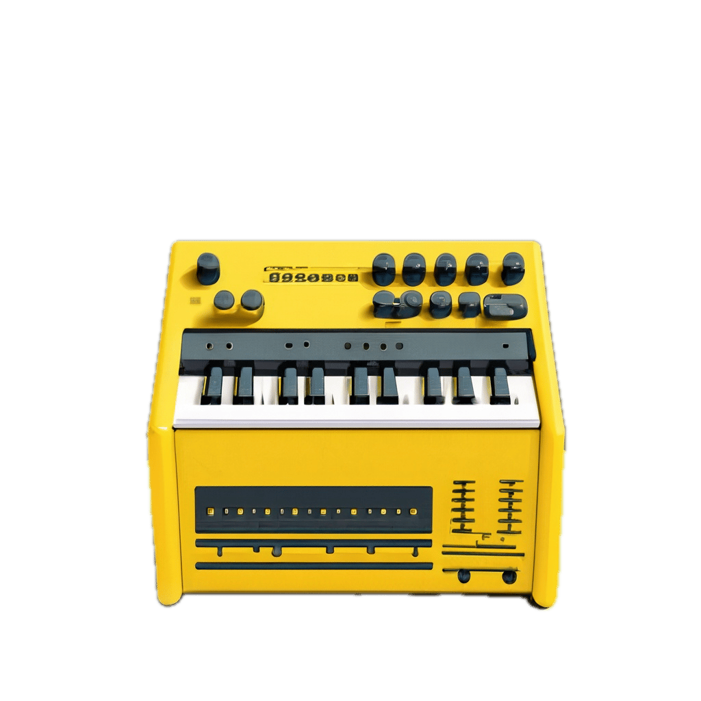 a yellow and black keyboard sitting on top of a black background