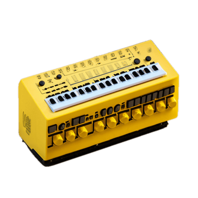a yellow and black electronic device on a black background