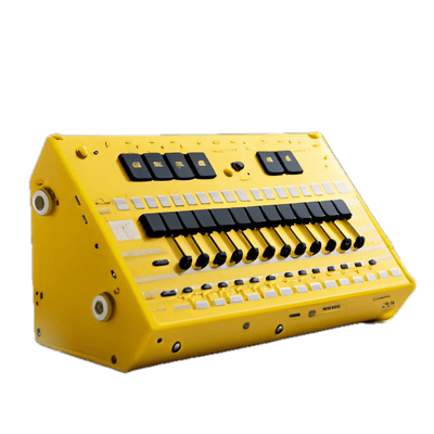 a yellow and black electronic device on a black background