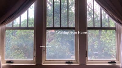 a picture of a window with the words working from home on it