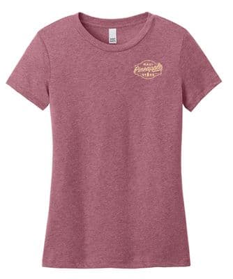 a women's t - shirt with a gold logo on the chest