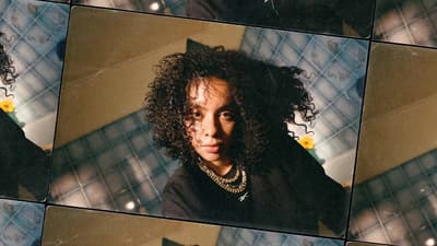 a collage of photos of a woman with curly hair
