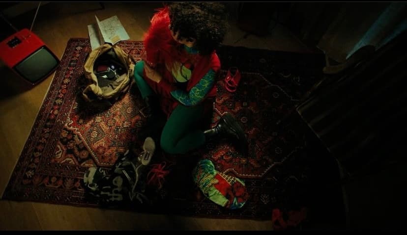 a woman sitting on top of a rug on top of a wooden floor