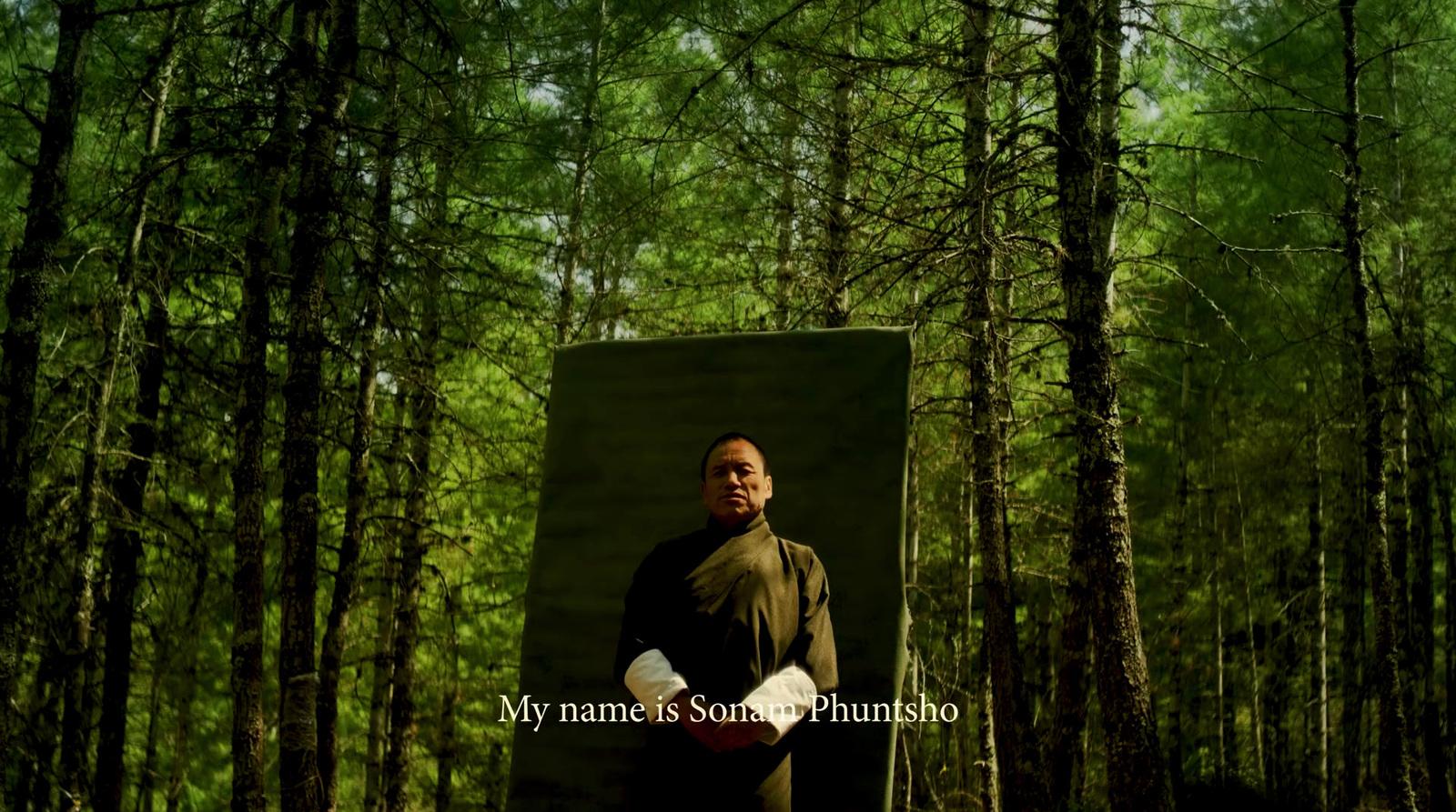 a man standing in the middle of a forest