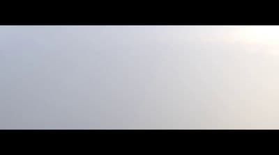 a plane flying in the sky with a sky background