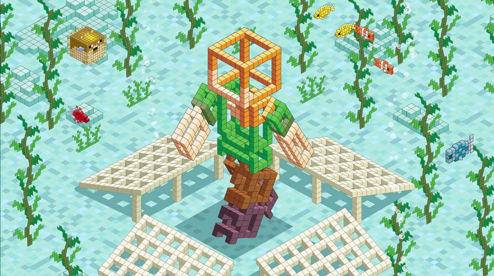 a pixel art picture of a person standing in the water