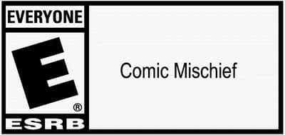 a black and white logo with the words comic mischef