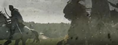 a man riding on the back of a white horse