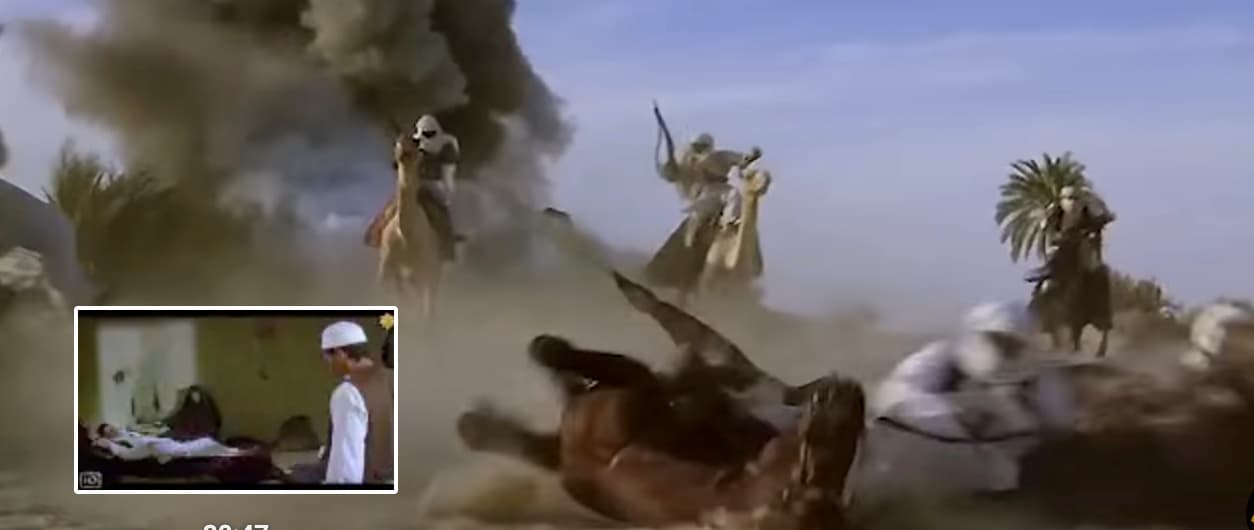 a group of people riding horses in the desert