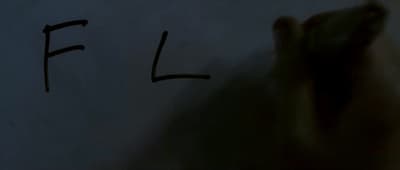 a blurry photo of a hand writing the word fll