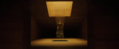 a floor lamp in a dimly lit room