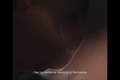 a close up of a person's face with the words, i feel my
