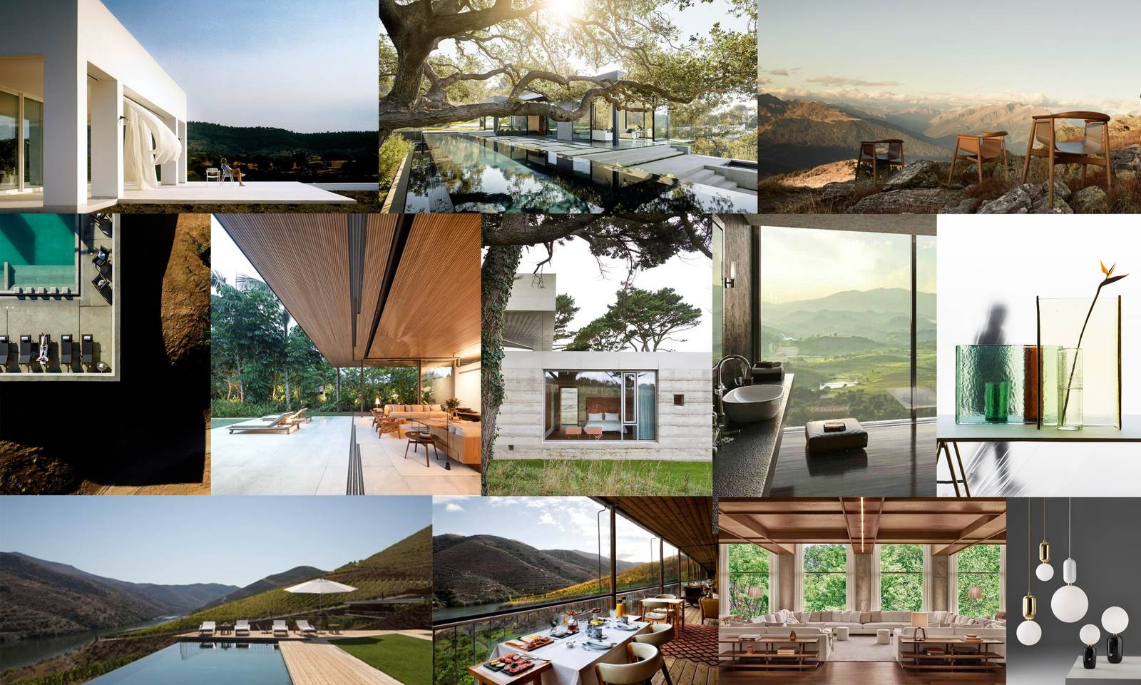 a collage of photographs of a house and a pool