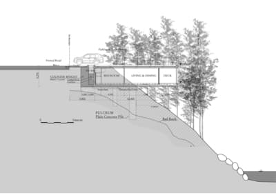 a drawing of a house on a hill