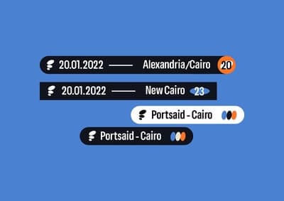 a blue background with three black and white labels
