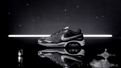 a black and white photo of a pair of shoes