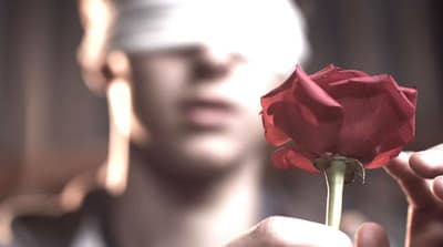 a close up of a person holding a red rose