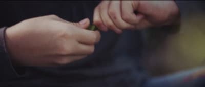 a close up of a person holding something in their hands