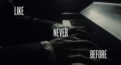 a person playing a piano with words above it