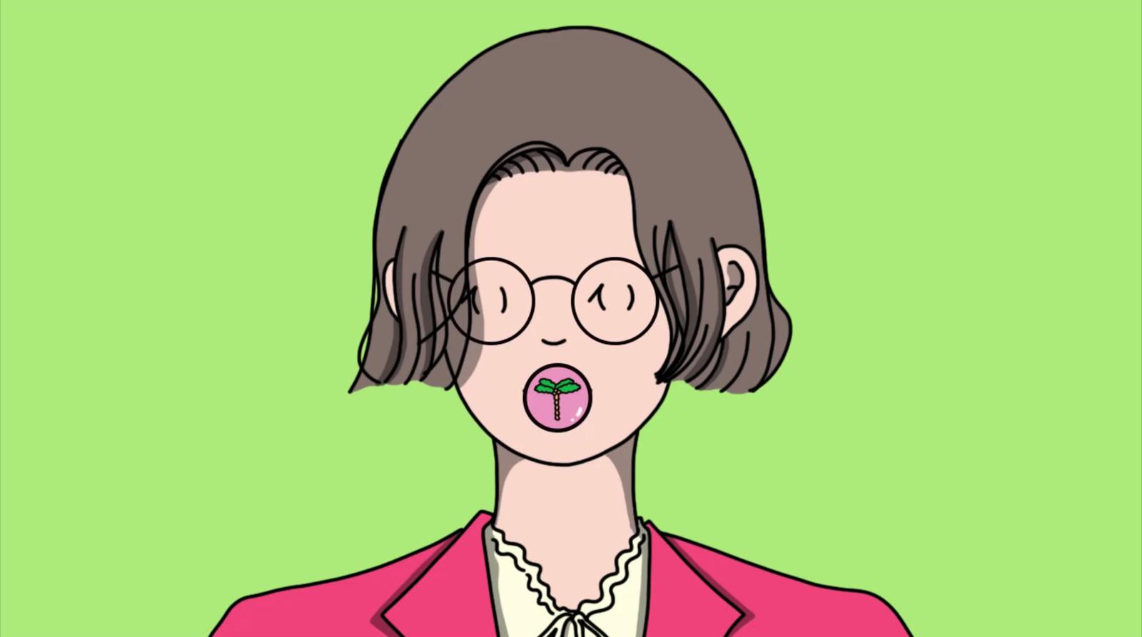 a drawing of a woman with glasses making a funny face